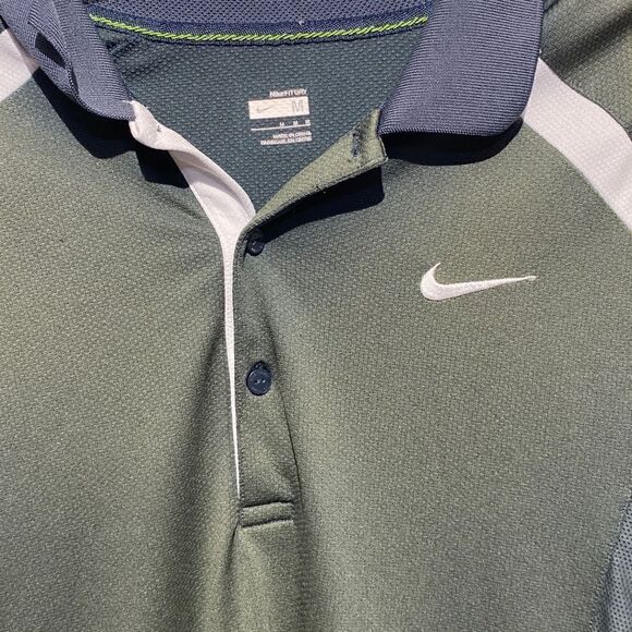 Nike Fit Dry Men's Athletic Colorblock Green / Blue Polo Shirt Size M - Picture 8 of 9
